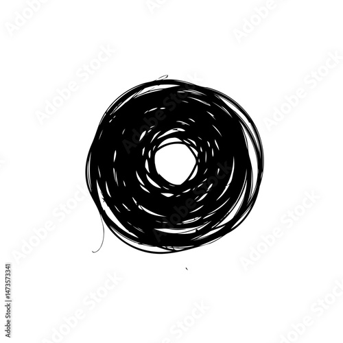 Abstract circular scribble art creation featuring a black swirling vortex