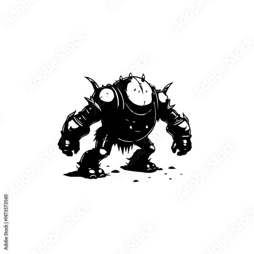 Intricate monochrome depiction of a formidable stylized fantasy creature design