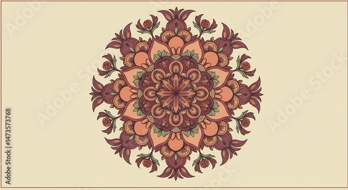 繊細な幾何学模様 曼荼羅 暖色系の穏やか色彩 This translates roughly to: Delicate geometric pattern Mandala Warm color calm color scheme.. AI Generated