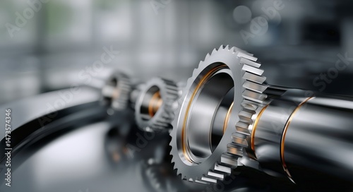 Close-up of Interlocking Gears in a Modern Industrial Setting Enhancing Mecha...