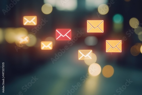 pixel perfect picture of email message inbox notification on blur screen background