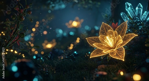 幻想的な森 輝く花 神秘の光 