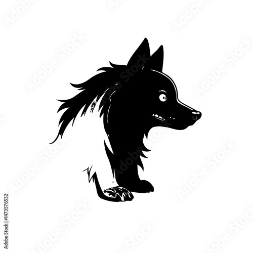 Stylized monochromatic canine illustration portraying abstract silhouette design