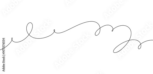 Abstract continuous line with curls and curves on a white background, vector illustration. Modern minimalistic background with space for text. Graphic element for banner, design, label. Selection line