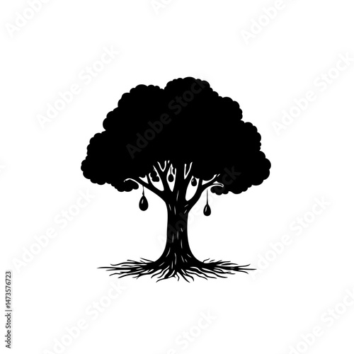 Silhouette of a fruit bearing tree, symbol of nature's bounty and growth