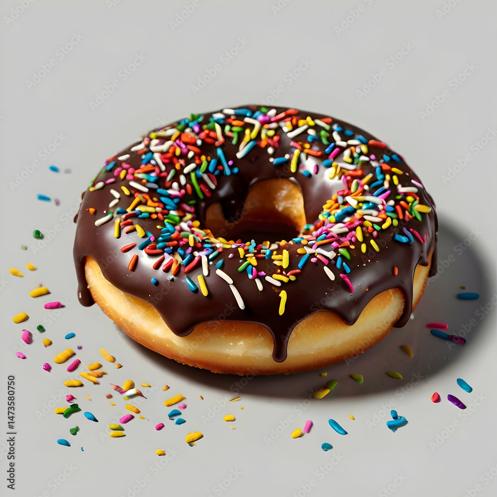 Chocolate Coated Donuts with Rainbow Sprinkles Isolated on White Background
Chocolate Coated Donuts with Rainbow Sprinkles Isolated on White Background