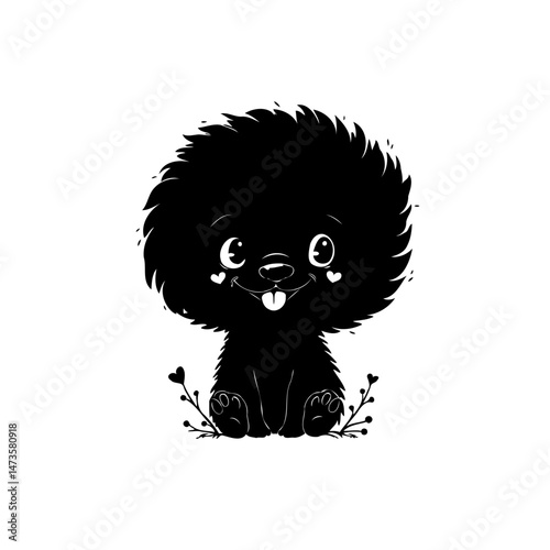 Whimsical fuzzy creature illustration on clean white backdrop, design for kids