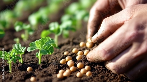 Nurturing Seeds: A close-up shot captures the meticulous care of a person's hands as they gently sow seeds into rich, dark soil, signifying growth, and new beginnings