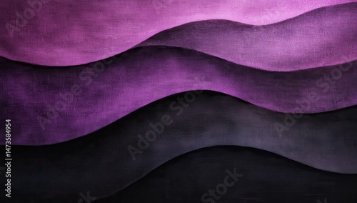 Abstract layered wavy design in deep purple and black shades.  Multiple overlapping textured waves create a sense of depth and movement