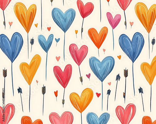 Colorful Hearts Seamless Pattern.