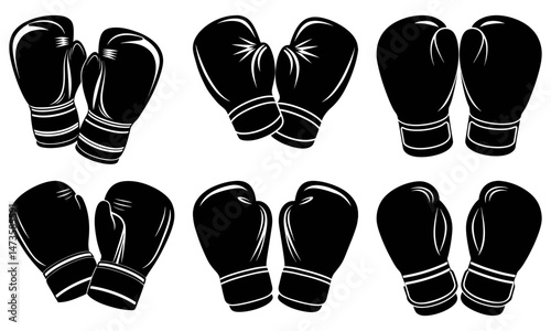 Illustration of multiple pairs of boxing gloves in black and white vector format design image graphic art