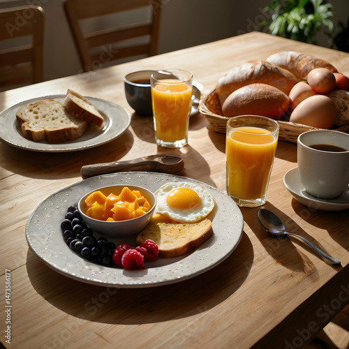 Breakfast with Coffee and Croissant on White Background

