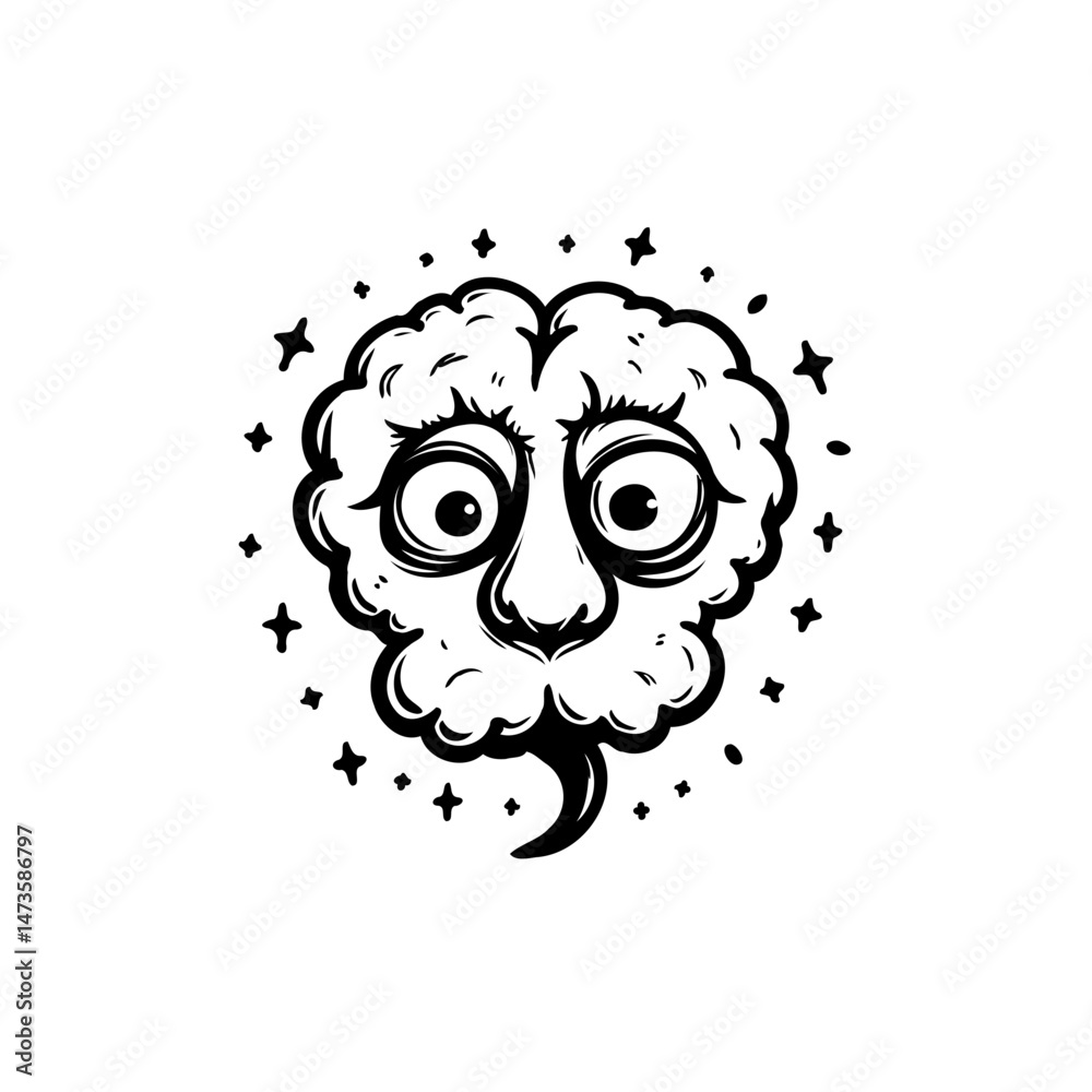 Whimsical cloud creature with prominent eyes floating among the stars isolated Whimsical cloud creature with prominent eyes floating among the stars isolated