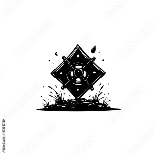 Stylized emblem in black and white embodying mystery and fantasy allure