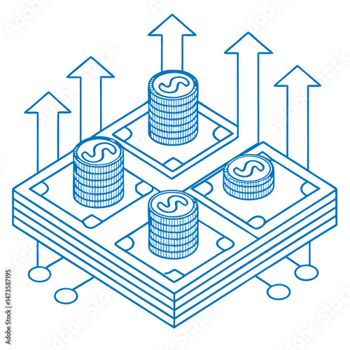 Digital Currency Investment Growth Concept in Isometric Style  