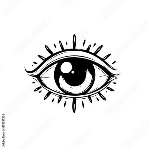 Mystic eye graphic illustration with radiating elements for esoteric design