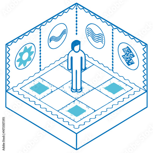 Future technology virtual reality environment with sensory icons  