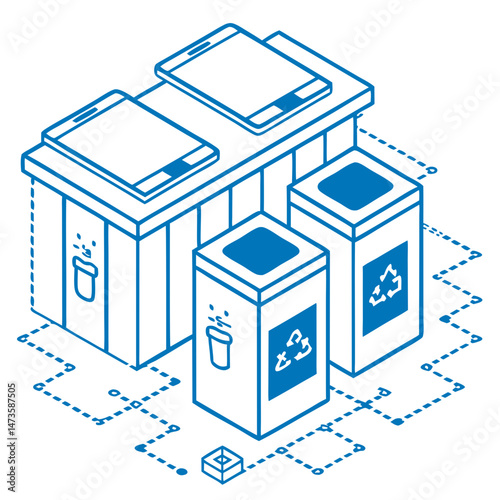 Smart Recycling Station Design in Isometric Style  
