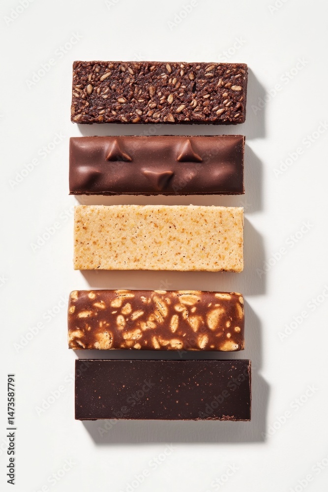 Obraz premium Assorted Chocolate Bars on Light Background for Snack Lovers Delight