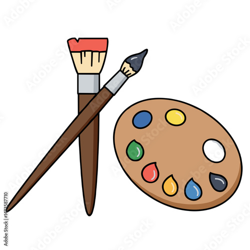 Art supplies: paintbrush and palette with vibrant colors  