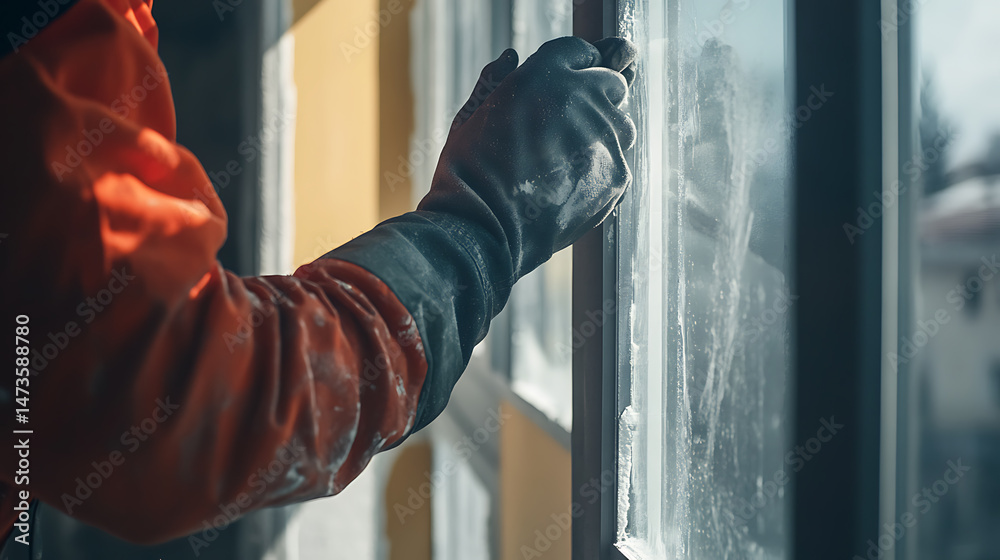 Worker Installing or Cleaning a Window Worker Installing or Cleaning a Window