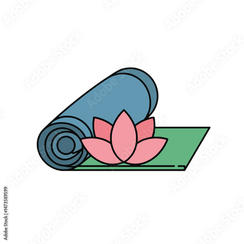 Yoga mat with lotus flower illustration in calming colors  