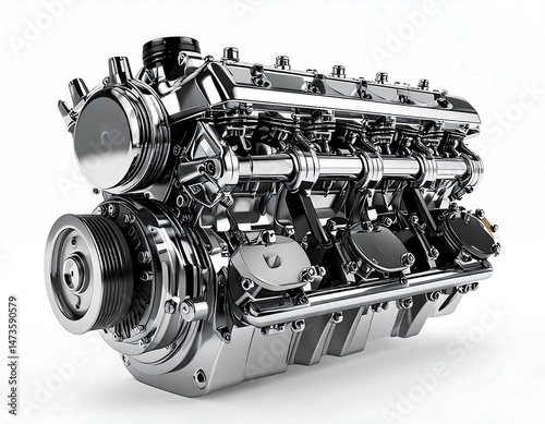 Powerful Chrome V8 Engine Detailed Closeup High-Resolution Industrial Machinery Automotive Technology Component