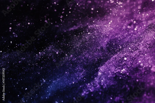 Abstract cosmic dust swirling in shades of purple and blue.  Scattered,  sparkly particles against a dark background