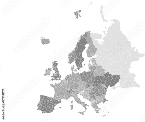 Europe vector map with country and administrative level 1 boundaries (LAEA Europe projection, PPT-compatible & fully editable)
