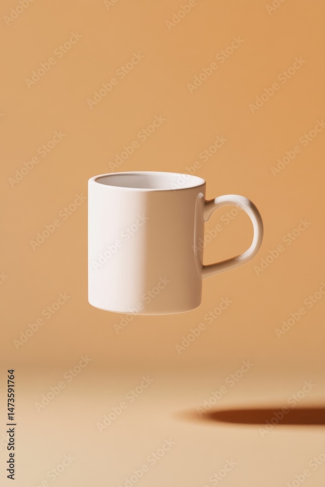 Minimalist White Coffee Mug Floating Against a Soft Brown Background Minimalist White Coffee Mug Floating Against a Soft Brown Background
