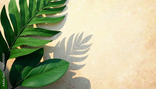 Botanical shadow of tropical leaves on textured faded backdrop, shadow, tropical