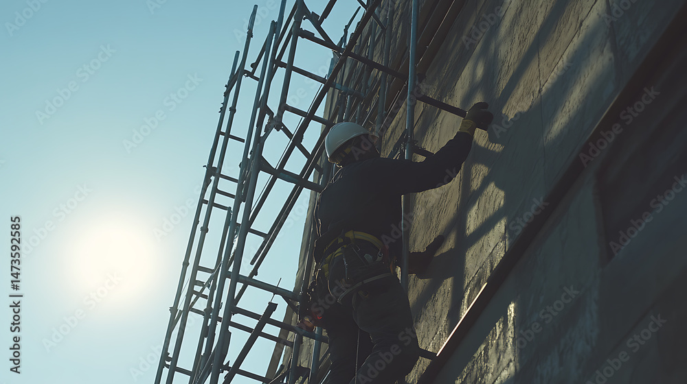Construction Worker on Scaffolding Construction Worker on Scaffolding