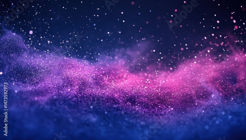 Abstract swirling cosmic dust.  Dynamic interplay of vibrant purple and blue particles.  Shimmering, ethereal, and full of movement