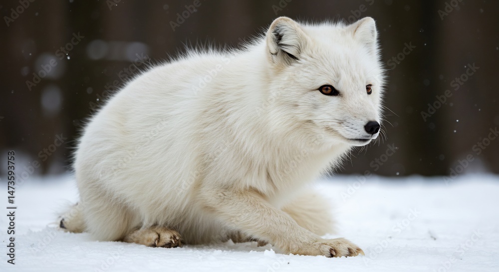 Obraz premium 雪景色 凛と座る白い狐 優しい光. AI Generated