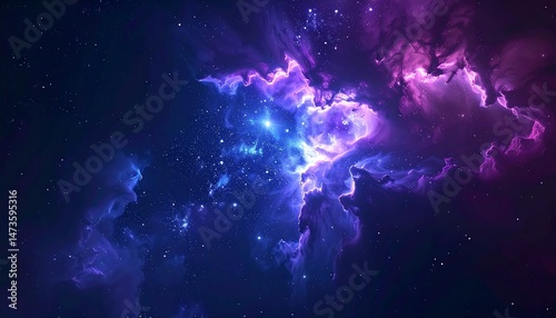 Stunning cosmic nebula swirls in vibrant purple and blue hues across a starlit expanse a mesmerizing celestial scene perfect for space themes backgrounds and astronomy projects.