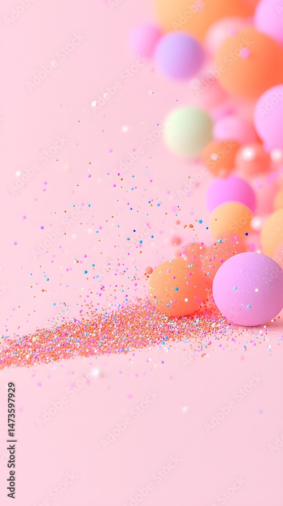 Pastel Spheres and Glitter on Pink Background Pastel Spheres and Glitter on Pink Background