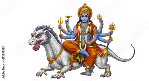 Varuna, Hindu God of Water, Riding Makara, Isolated on Transparent PNG Background photo