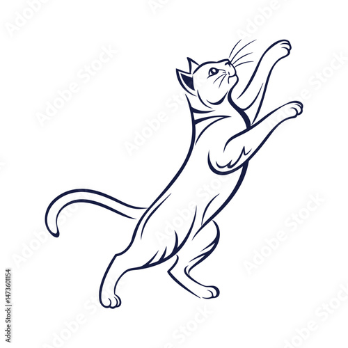 Vector illustration of a cat, Focused Kitty: Simple Vector Illustration of a Cat Reaching