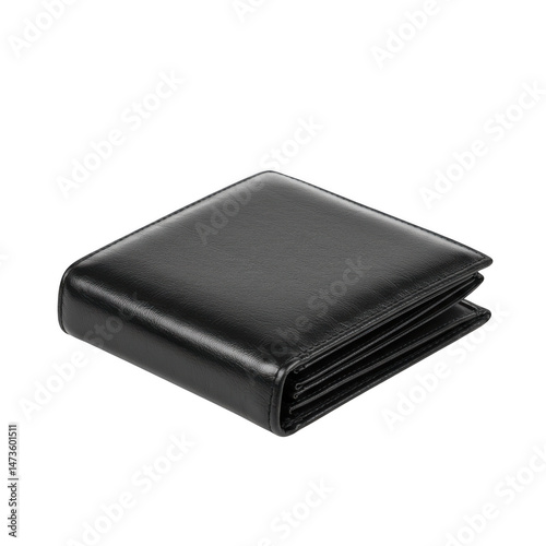 Black leather wallet isolated on transparent background