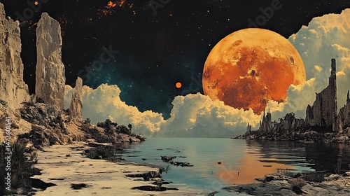 A surreal collage combining disparate images and textures to create a dreamlike and thought-provoking composition, challenging conventional perspectives