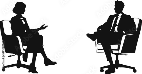 Silhouettes of two professionals sitting in office chairs facing each other