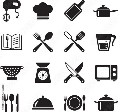 Classic Kitchen Silhouette Collection

Modern Cooking Tools Vector Set

Kitchen Essentials Icon Pack

Chef’s Utensils Silhouette Design

Cozy Home Kitchen Vector Art