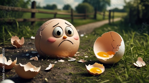 Sad Cartoon Egg After a Fall