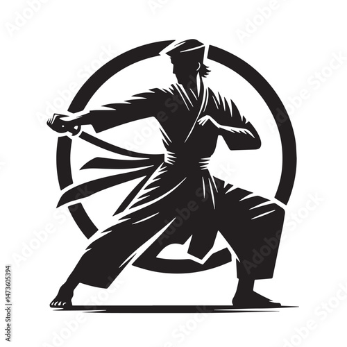 Pencak Silat (Indonesia) Silhouette line art vector illustration on white background