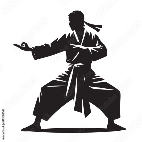 Pencak Silat (Indonesia) Silhouette line art vector illustration on white background