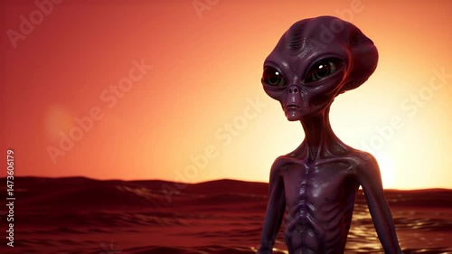 Alien Standing on Red Planet Surface - Science Fiction Stock Footage