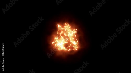 Super slow motion of fire blast isolated on black background. Fire flames in campfire. 4k fire motion video.