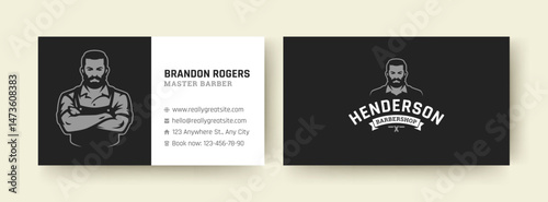Professional branding template for barbershop services. Includes business card and logo design. Ideal for personal and corporate use. Vector illustration