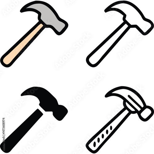 Hammer Vector Icons Set Construction Carpentry Tools Illustration