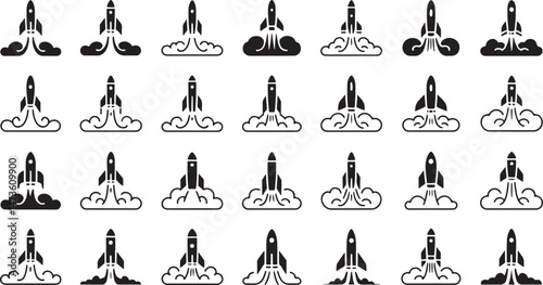 Rocket Launch Icon Set Vector Illustration